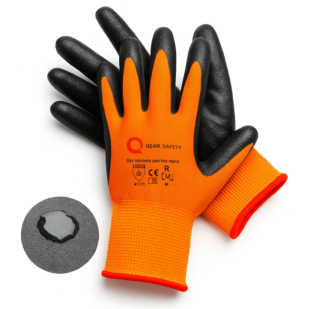 Gants de Manutention , paume résistante à l'huile et à la graisse, bonne dextérité, doublure de qualité.