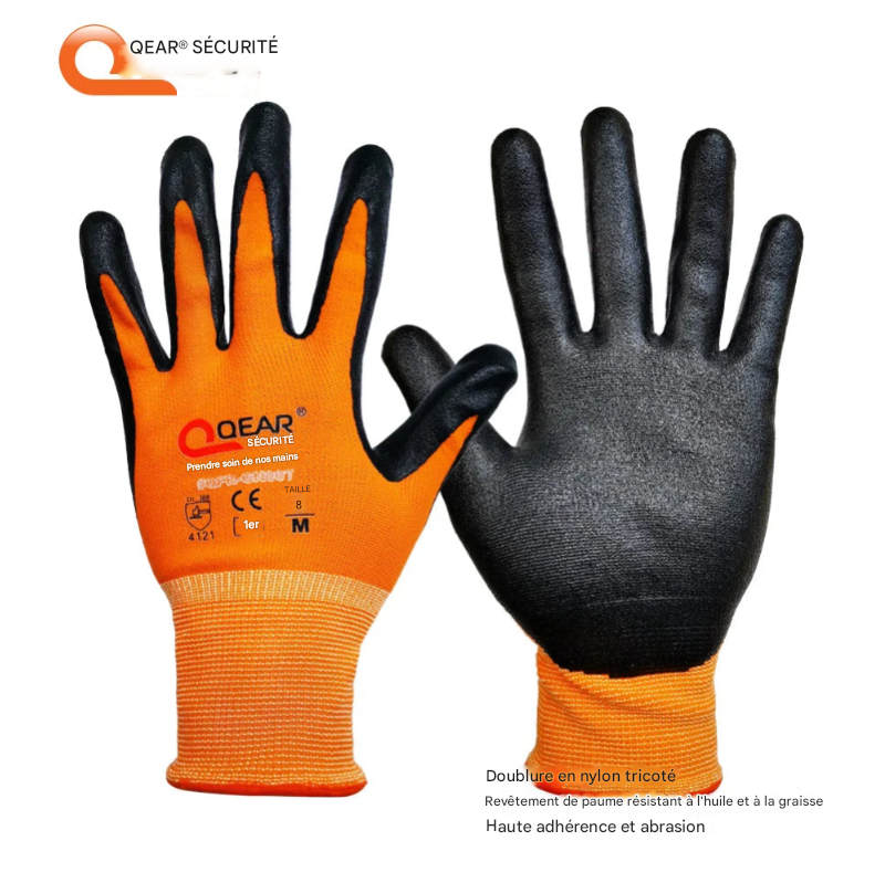 Gants de Manutention , paume résistante à l'huile et à la graisse, bonne dextérité, doublure de qualité.