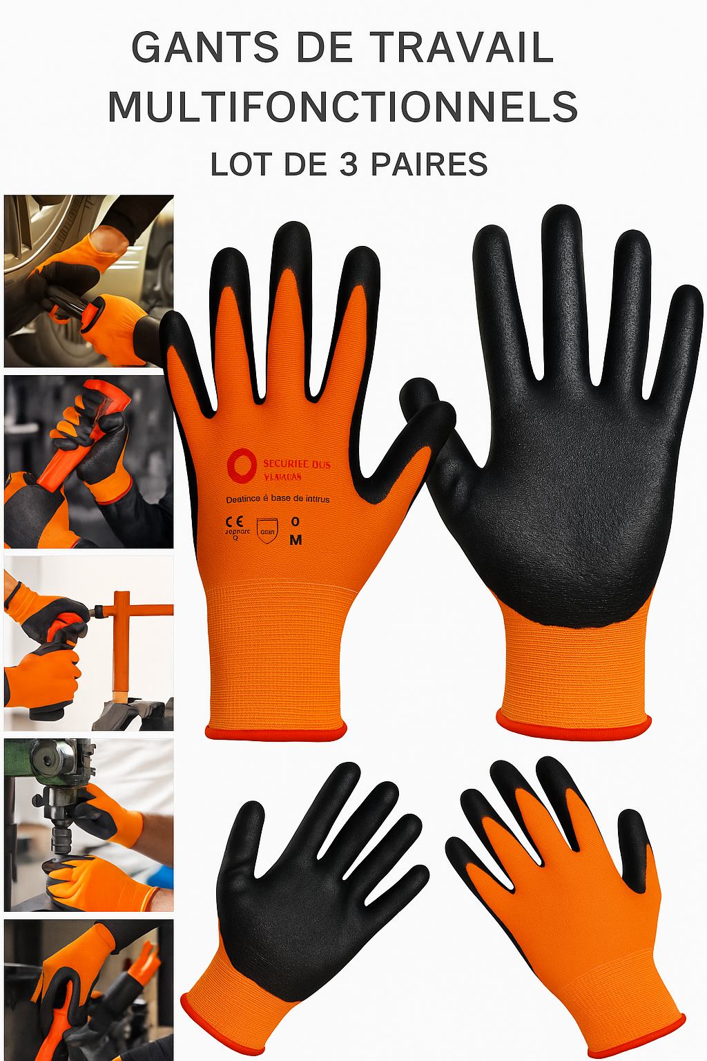 Gants de Manutention , paume résistante à l'huile et à la graisse, bonne dextérité, doublure de qualité.