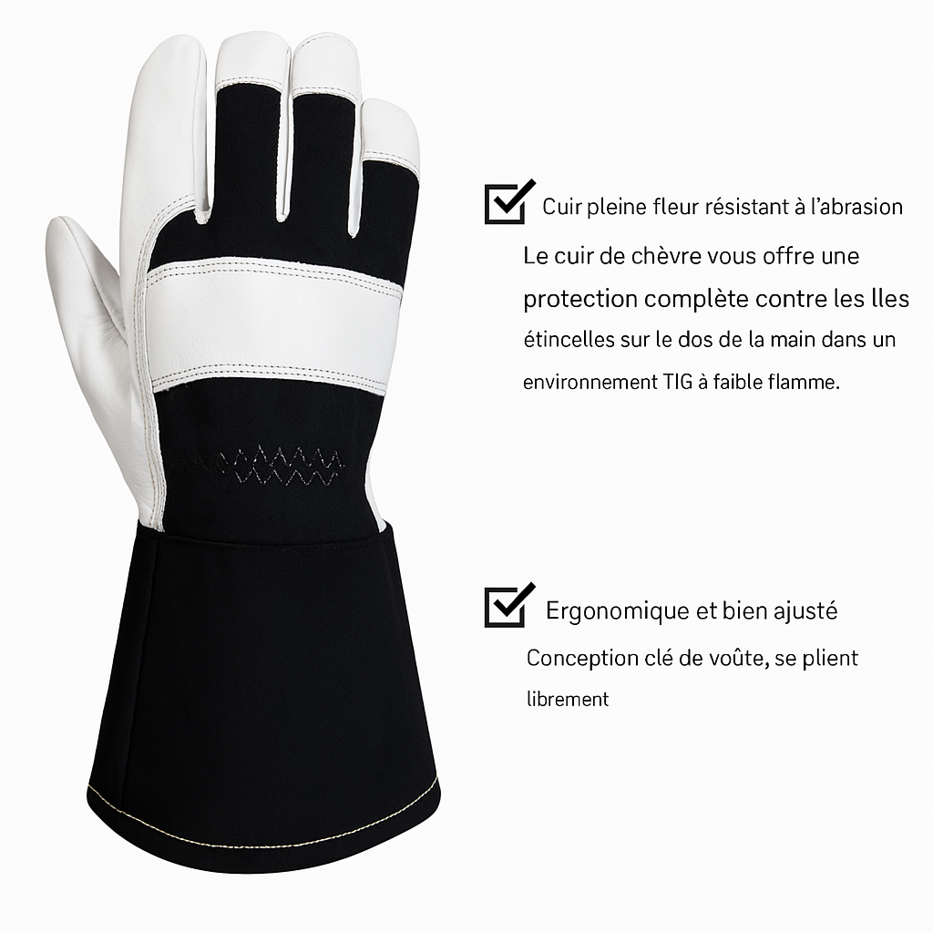 Gants de Soudure TIG en Cuir de Chèvre – Résistants à la Chaleur et aux Étincelles.