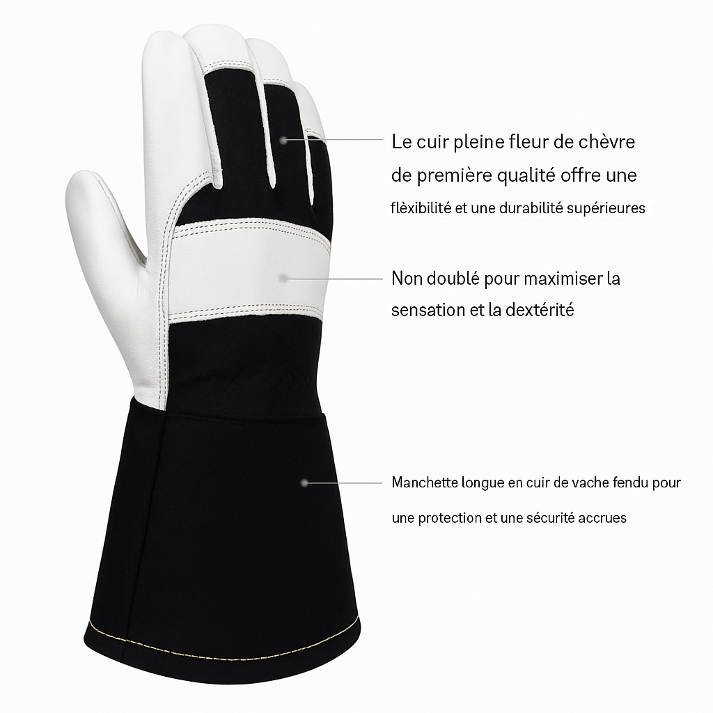 Gants de Soudure TIG en Cuir de Chèvre – Résistants à la Chaleur et aux Étincelles.