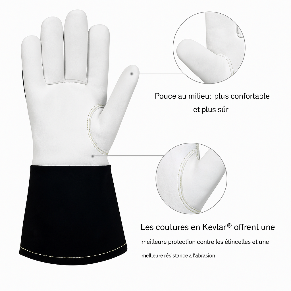 Gants de Soudure TIG en Cuir de Chèvre – Résistants à la Chaleur et aux Étincelles.