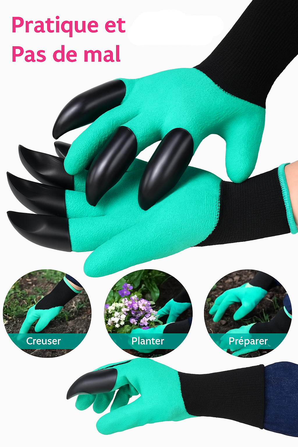 Gants de jardinage avec griffes - Creuser, planter, désherber et semer sans effort - Protégez vos doigts et vos ongles.