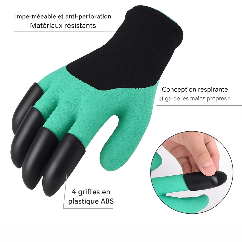 Gants de jardinage avec griffes - Creuser, planter, désherber et semer sans effort - Protégez vos doigts et vos ongles.