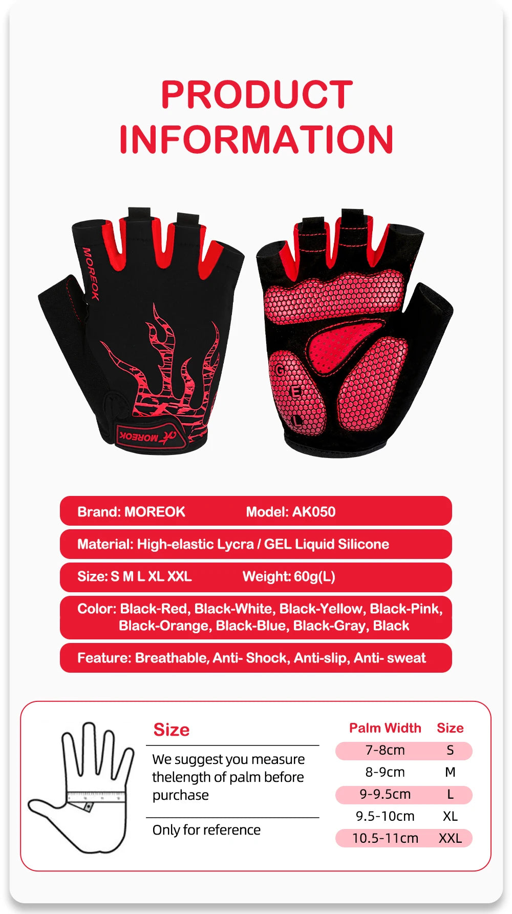 Gants Moreok de Fitness et de Vélo avec Coussin en GEL – Protection et Confort