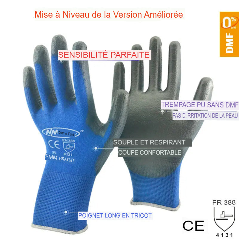 Gants de Sécurité NMSafety en Nylon PU – Confort et Protection pour Travaux Industriels.