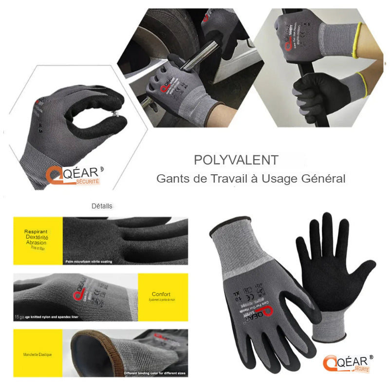 Gants de Travail Antidérapants QEAR SAFETY – Haute Performance et Protection Professionnelle