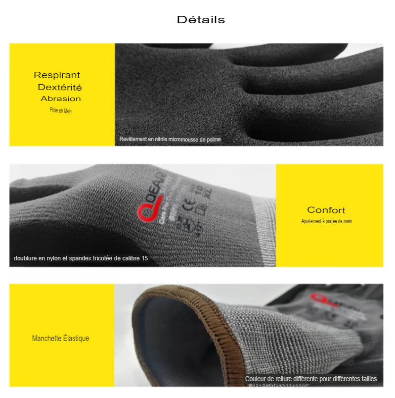 Gants de Travail Antidérapants QEAR SAFETY – Haute Performance et Protection Professionnelle