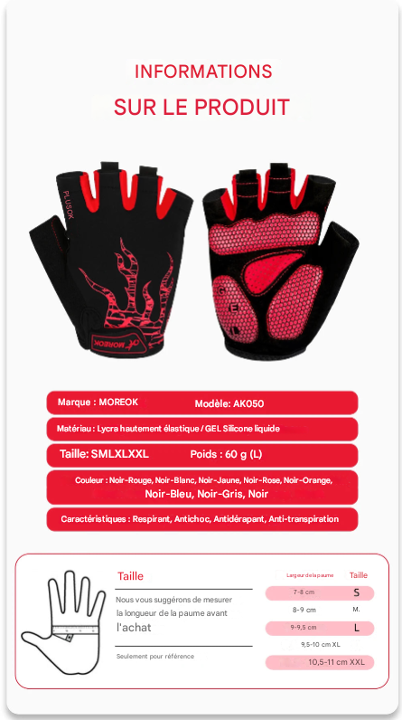 Gants Moreok de Fitness et de Vélo avec Coussin en GEL – Protection et Confort