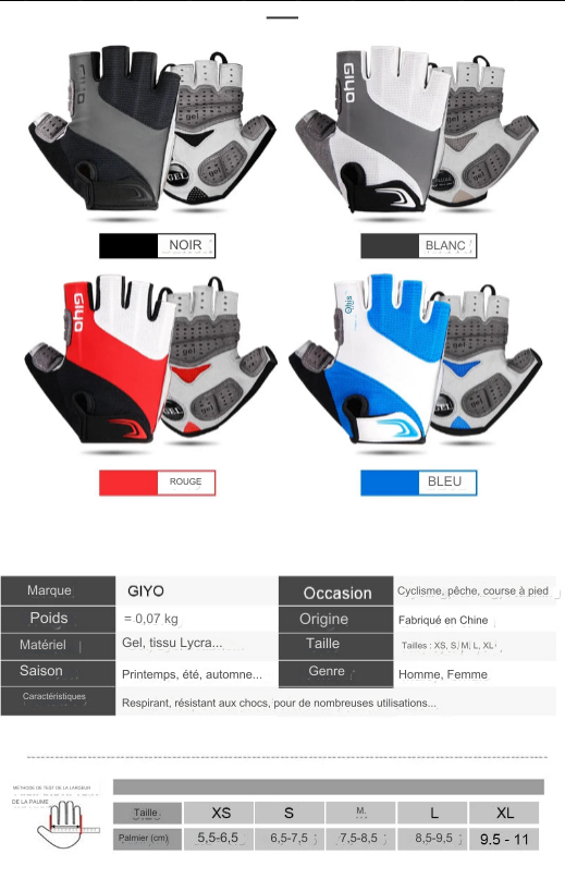 Gants de Cyclisme et de fitness Demi-Doigt – Confort et Performance Inégalés
