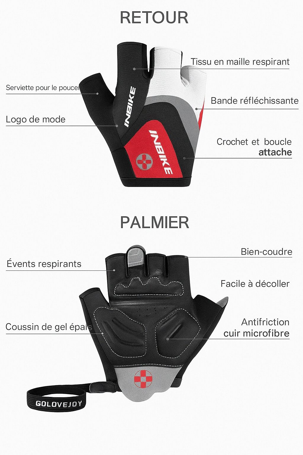 Gants de Sport INBIKE Demi-Doigts – Idéals pour Cyclisme, Fitness et Sports d'Été